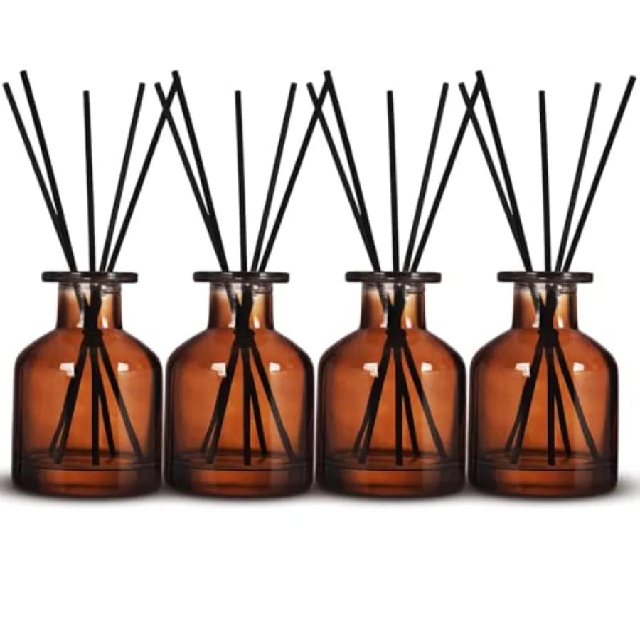 Set di 4 Bottiglie per Diffusore di Profumo, Flaconi Vuoti in Vetro per Aromaterapia con Bastoncini Neri per Fragranze Fai-da-Te