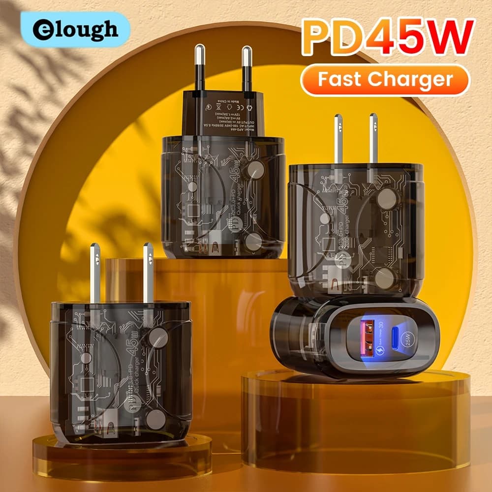 Caricabatterie USB Elough 45W caricabatterie per telefono PD ricarica rapida spina EU US Cargador per iPhone 14 Pro Samgsung S9 adattatore da parete Xiaomi USBC