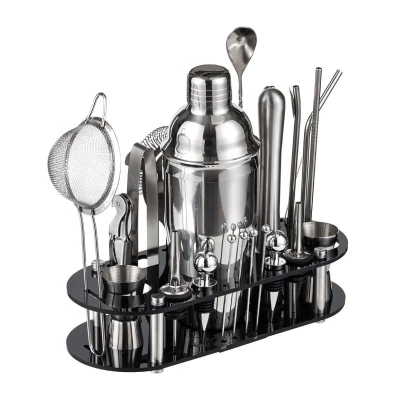 Cocktail Shaker Set 24oz Cocktail Shaker 23-Piece Stainless Steel Bar Tools Bartending Kit With Black Acrylic Stand