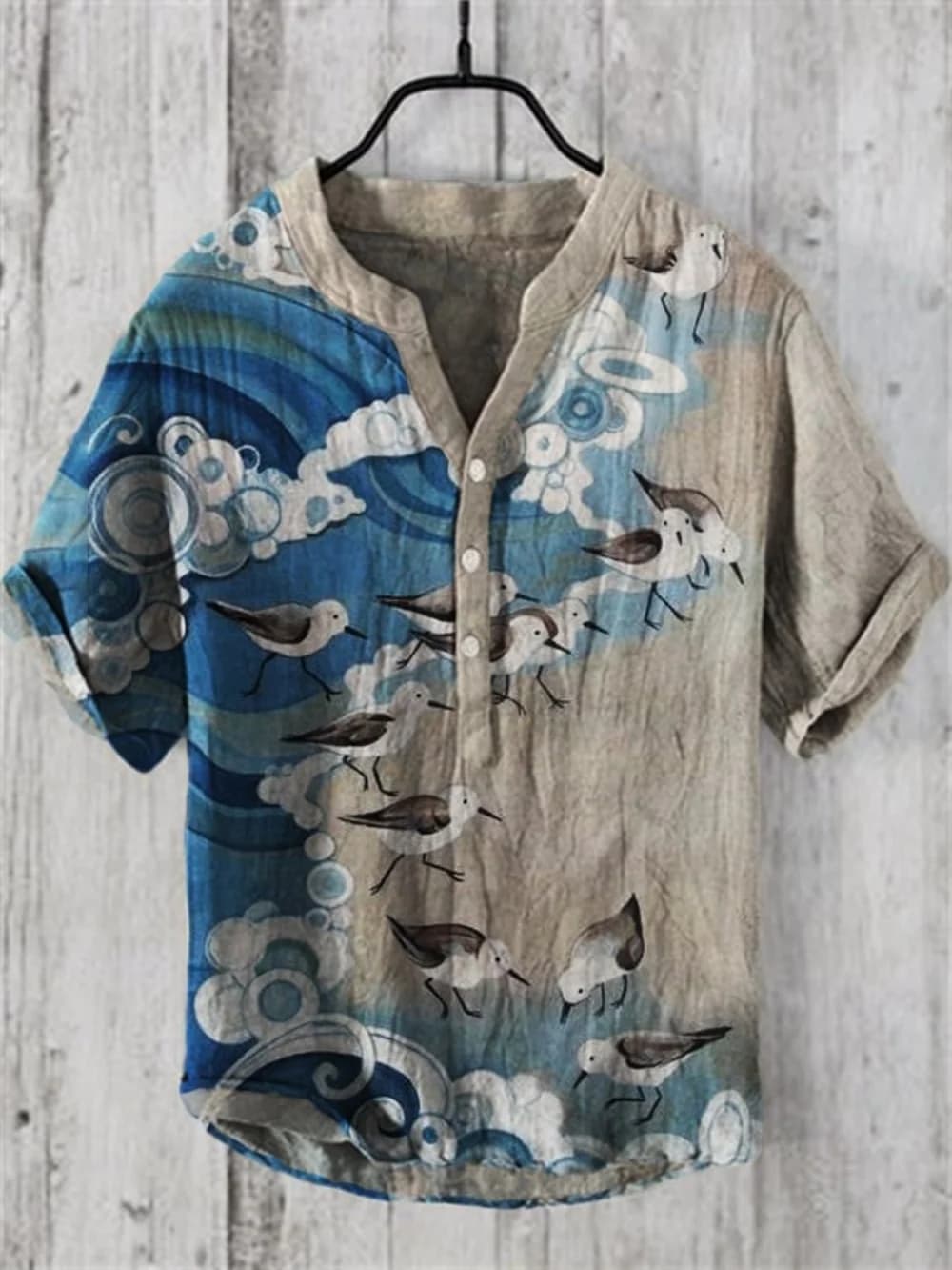 Camicia in lino da uomo 2025 Polo a 3 bottoni alla moda Top pullover stampato traspirante casual estivo