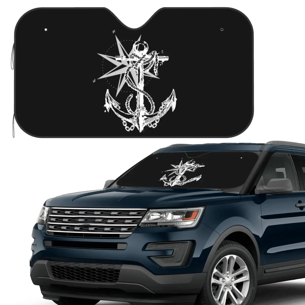 Nautical Compass Captain Anchor Boat Sunshade Windscreen Car Front Windshield Window Sun Visor Accessories Covers