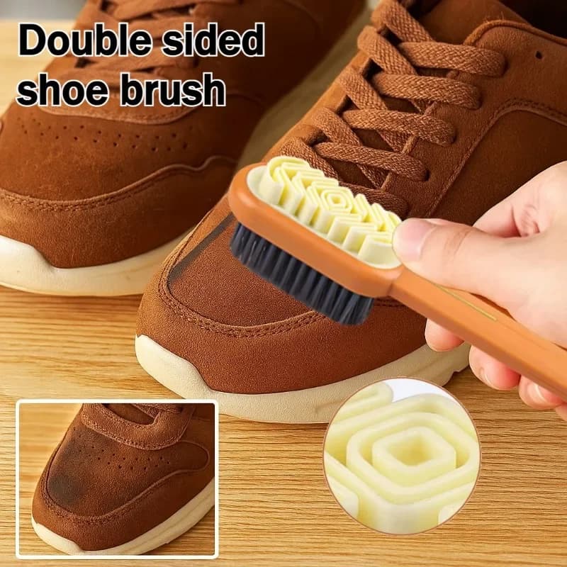 Set di spazzole per scarpe in camoscio a 2 lati con manico lungo - Gomma per la pulizia e spazzola per la cura di stivali e scarpe, rimozione di macchie e polvere