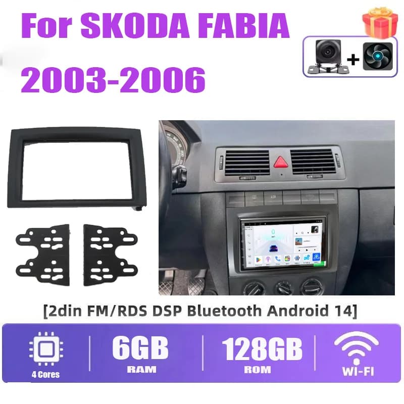 7 "4-44GB Doppio Din Autoradio Per SKODA FABIA 2003-2006 Wireless CarPlay Android Auto Unità di Testa FM GPS BT Bluetooth Canbus
