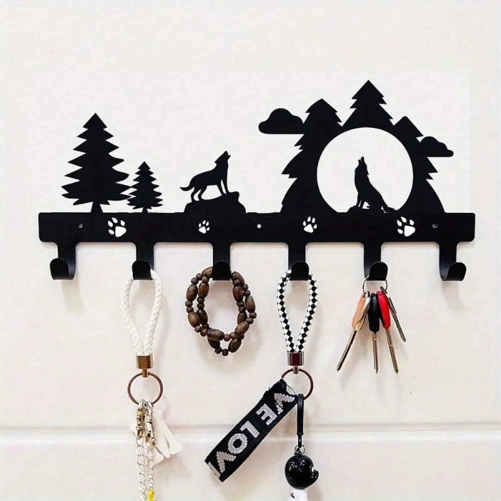Heavy Duty Metal Entryway Organizer with 6 Hooks Wall Mounted Rustic Coat Rack