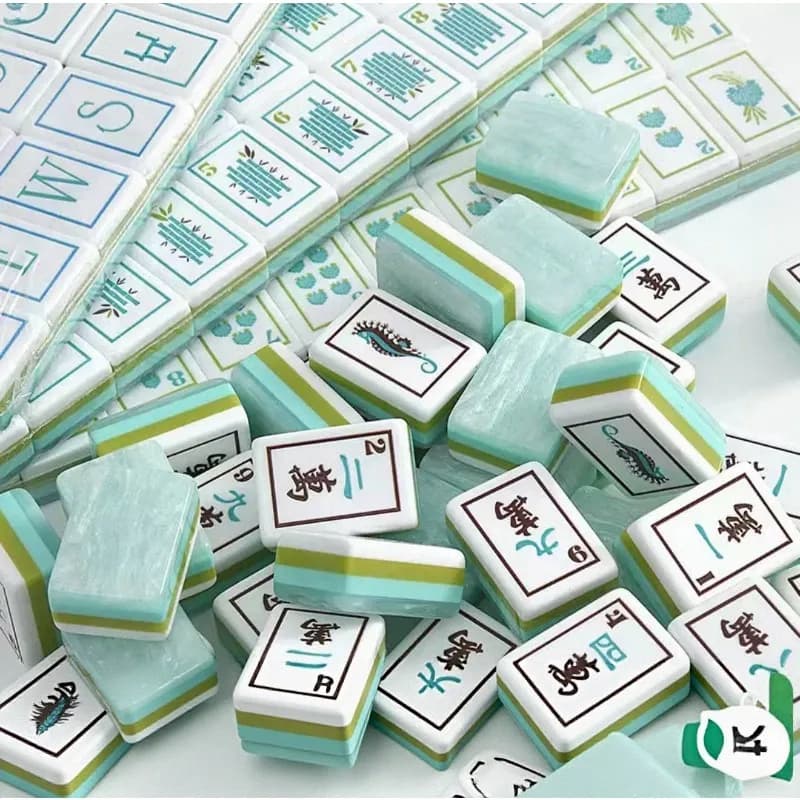4-Layer Engraved American Mahjong Set, Boutique 160 Mint Marble Pattern Version, Ocean Breeze Theme, Suitable for Social Gatherings