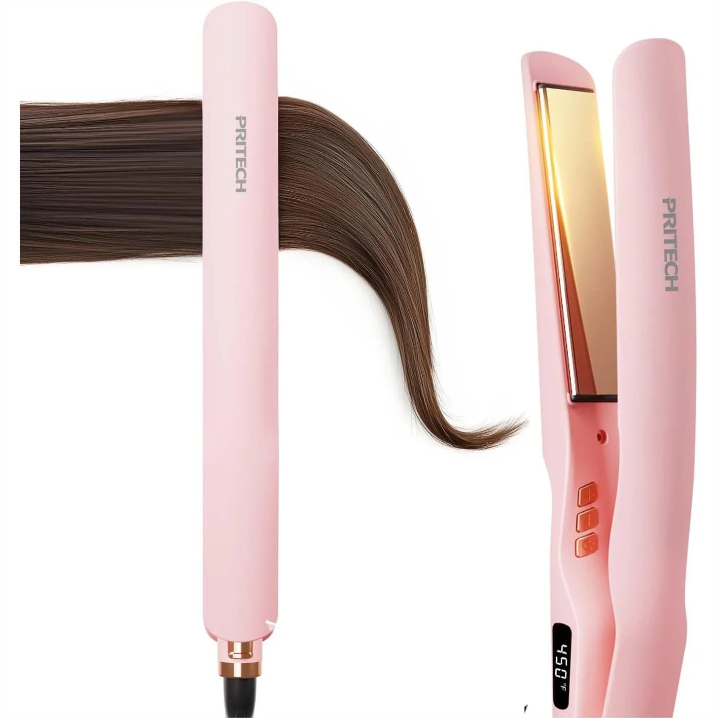 Pink Hair Plate 1 Pollice - Quick Heating with Negative Ions, 12 Temperature Settings, Automatic Switching and Double Voltage