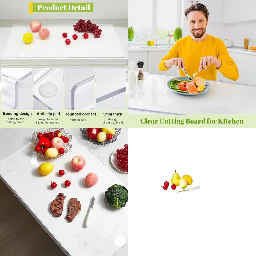 Tagliere in acrilico trasparente anti-rottura, 36 x 24 con bordo e superficie antiscivolo per la protezione del piano di lavoro della cucina