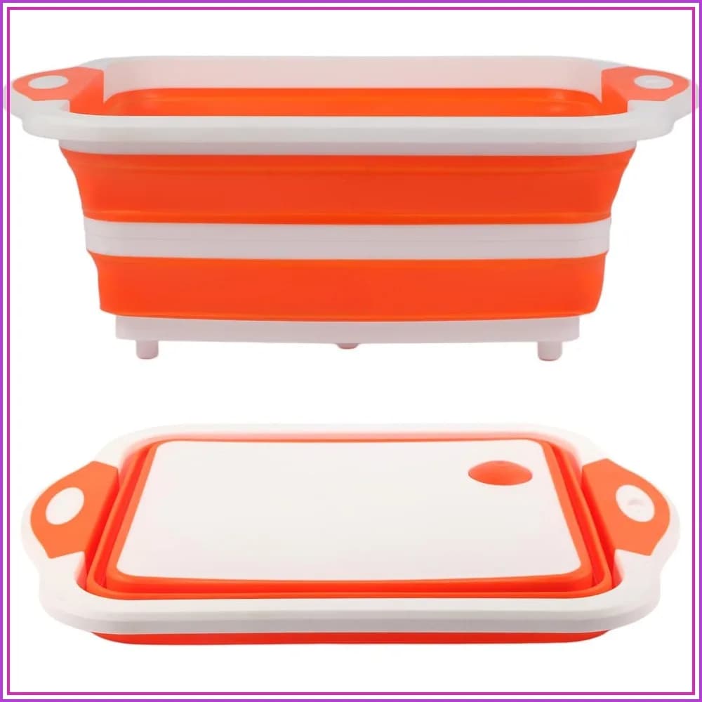 Collapsible BBQ Prep Tub/Cutting Board 10L, Foldable Dish Tub with Colander, Portable Camping Sink, Multifunction Basin Bucket for Kitchen Fruit Vegetable
