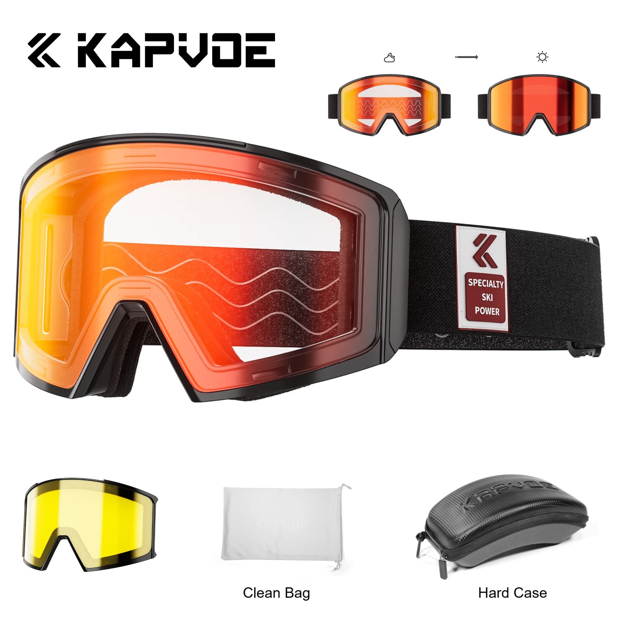 Kapvoe Occhiali da sci Snowboard Maschera da sci sulla neve per uomo Donna Kit lenti antiappannamento Protezione UV400 Occhiali da motoslitta Moto