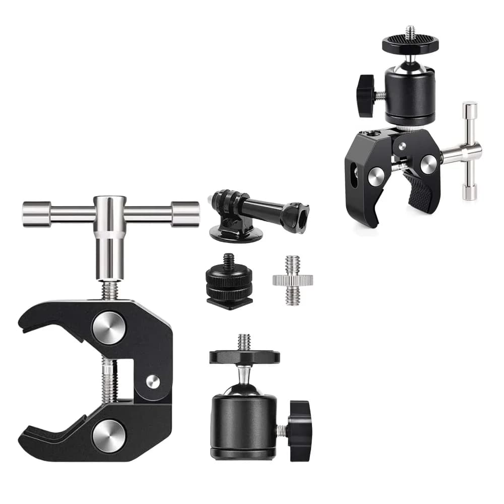 Super Clamp with 360° Mini Ball Head Quick Release Clamp Bracket Tripod Mount 1/4 Screw Clip for DSLR Camera Gopro