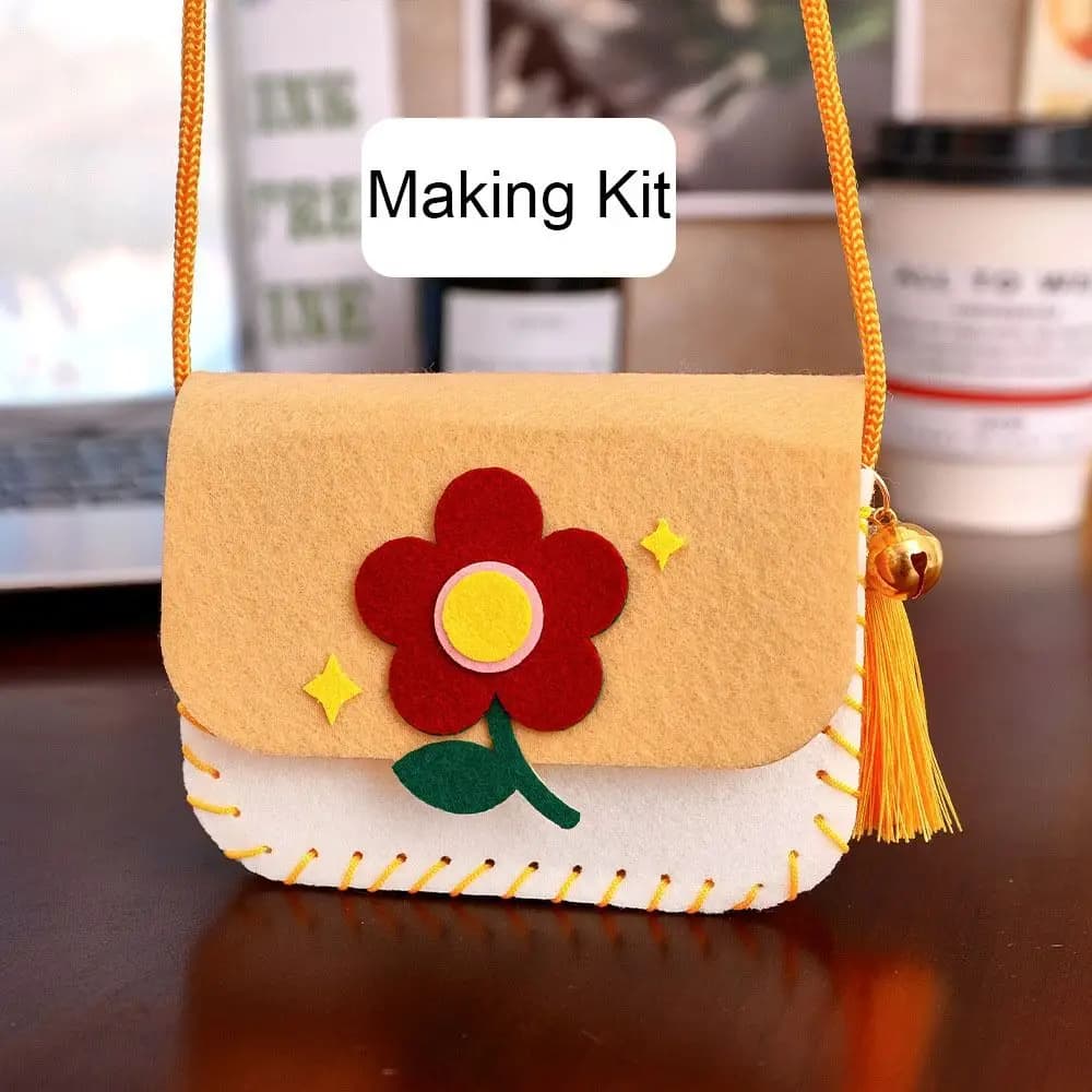 Simpatico kit per la creazione di borse in feltro, artigianato in cartone animato, borsa fatta a mano, giocattolo da cucito, borsa fai da te per asilo