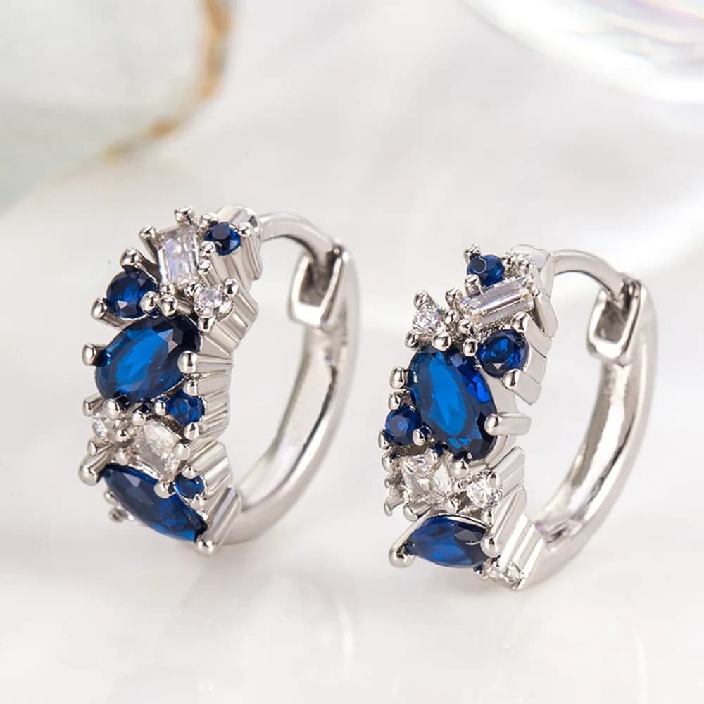 925 Sterling Silver Blue Zircon Geometry Stud Earrings For Women Elegant Luxury Jewelry Accessories Jewellery Prevent Allergies