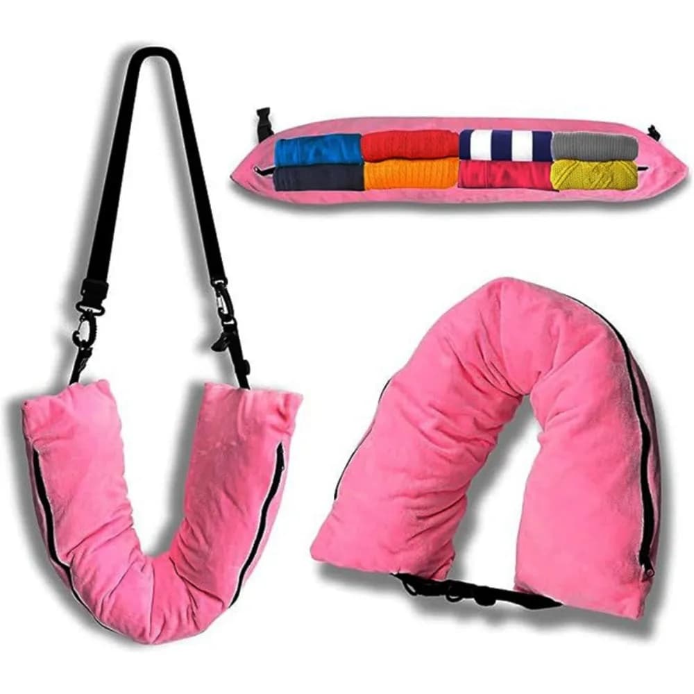 Cuscino per il collo da viaggio riempibile multifunzionale Comodo cuscino imbottito impermeabile a forma di U Federa per bagagli portatile
