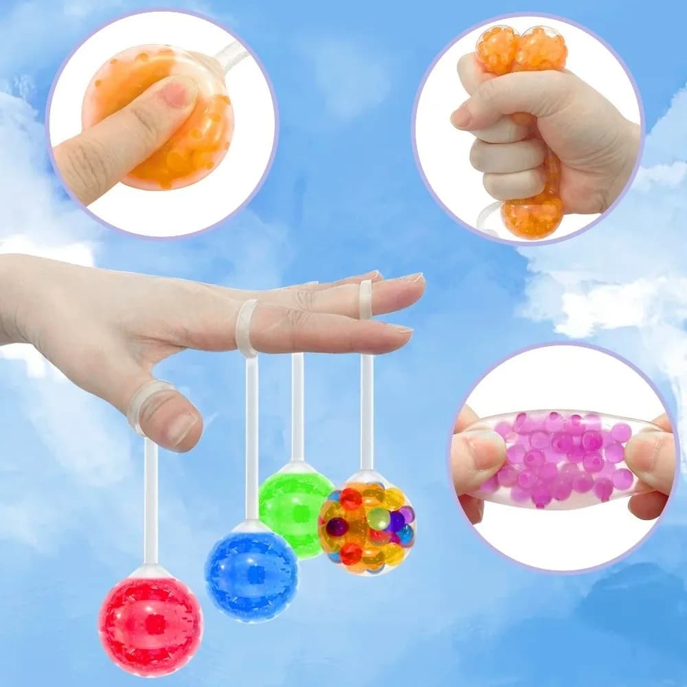 10PC Fun TPR Finger Bounce Balls Multi-color Yo-Yo Squeeze Sensory Toys with Rope Water Bead Jumping Balls Gift