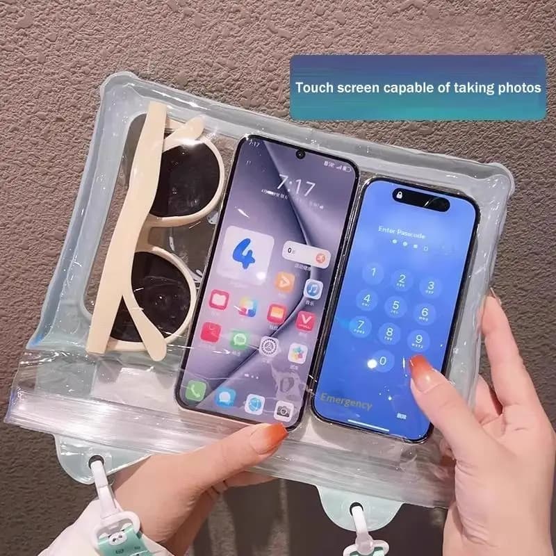 Borsa Impermeabile a Tre Strati per Telefono con Schermo Touch, Custodia a Tracolla per Nuoto, Rafting e Immersioni