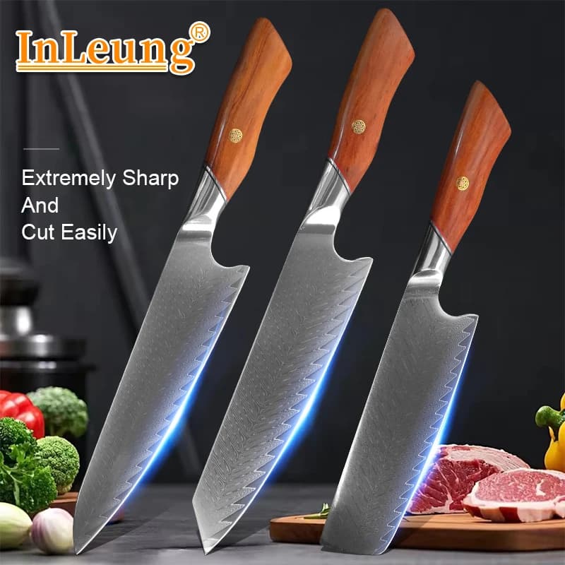 Professional Japanese Kitchen Knives Damascus Steel Vegetable Meat Cleaver Wood Handle Chef Knife Cleaver Meat Utility Tool