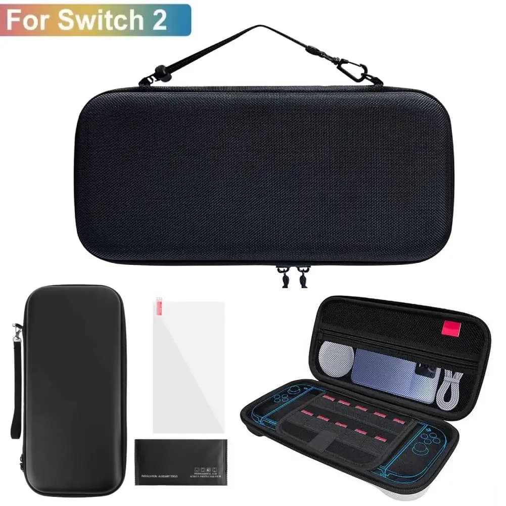 Custodia rigida in EVA per custodia per console di gioco Switch 2 con custodia antiurto in vetro temperato per accessori Nintend Switch2