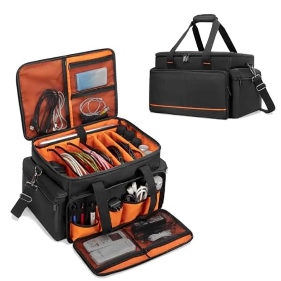 Borsa porta cavi DJ con divisori regolabili, custodia per laptop da 15,6'', borsa da viaggio per musicisti, organizer per attrezzatura DJ e strumenti musicali
