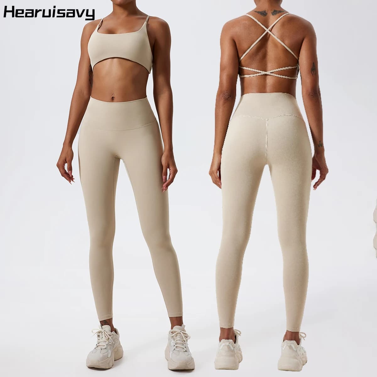 Hearuisavy Women's Fitness Set 2 Pieces: Sports Bra and High Life Drying Leggings Fast for Running, Pilates and Yoga