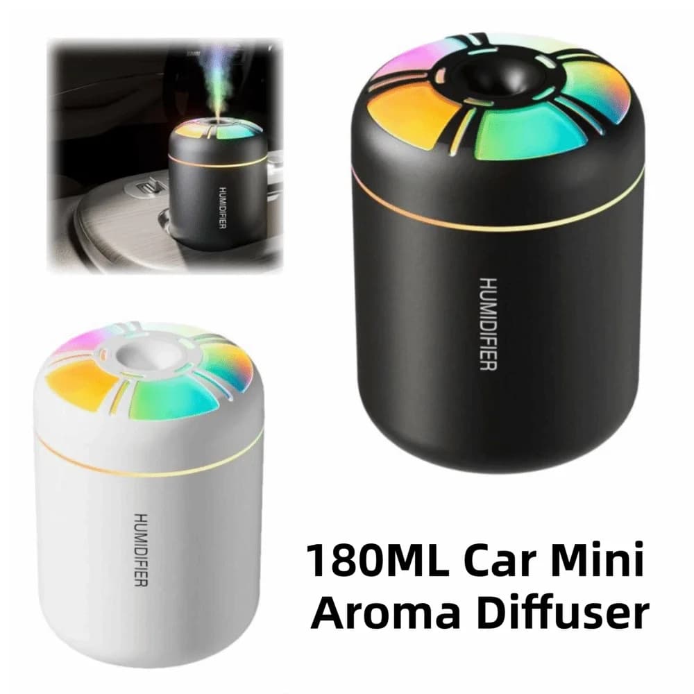 Diffusore di Aromi per Auto da 180ML, Purificatore di Oli Essenziali USB, Funzionamento Silenzioso, Luci Notturne, Umidificatore d'Aria per Casa
