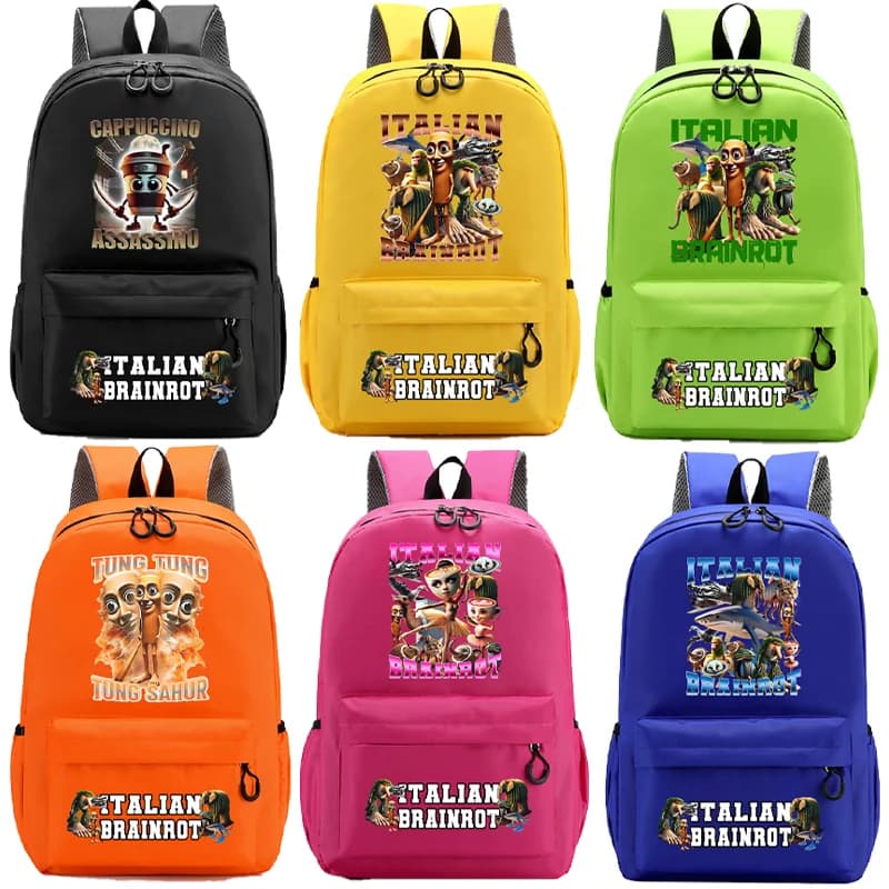 Zaino per studenti italiano Brainrot Tung Tungtung Sahur Zaini fantasia Telala Divertenti squali Borse creative Regalo per il ritorno a scuola