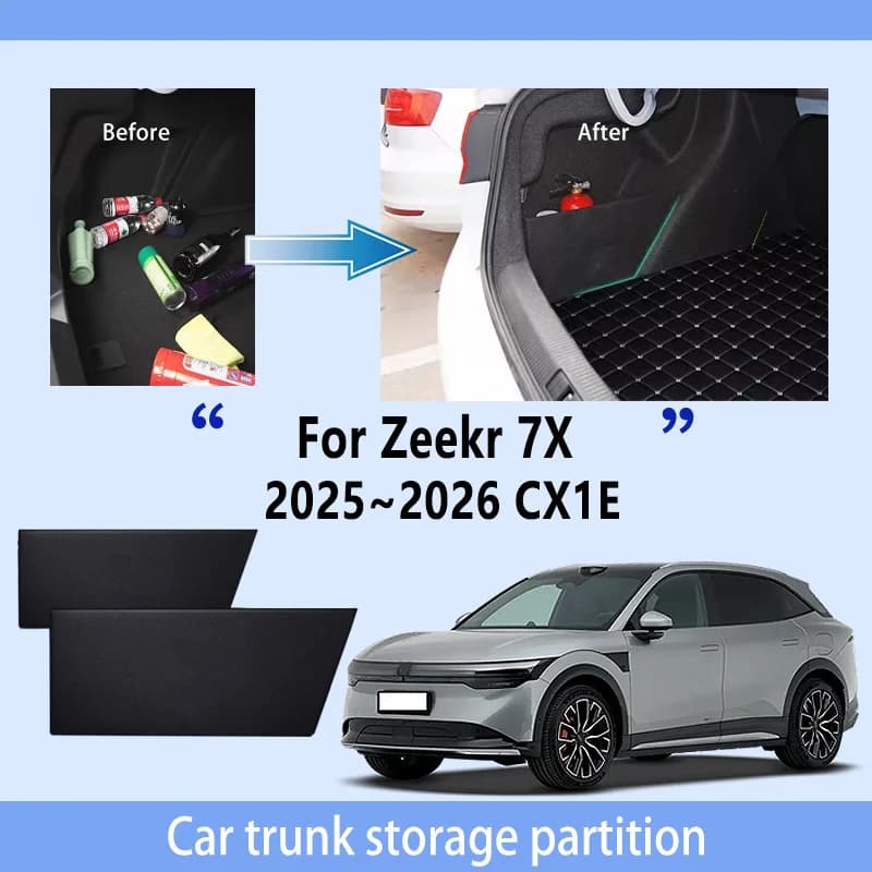 Accessori auto per Zeekr 7X 2025 ~ 2026 25 Ispessimento Tronco Partizione di Stoccaggio Multifunzione di Stoccaggio Auto Parti Interni Organizzatore