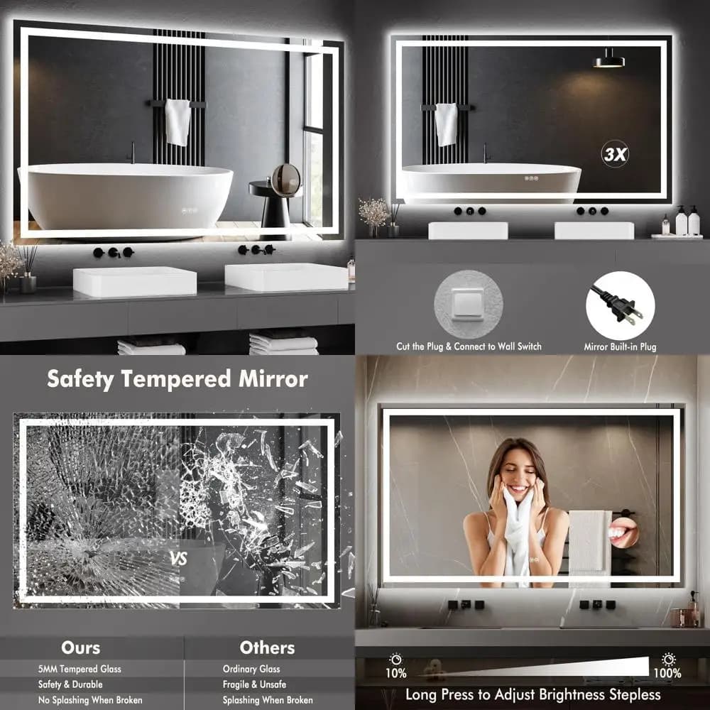 Specchio da Bagno LED 60x36 con Luci, Dimmerabile, Antiappannamento, Retroilluminato e Illuminato Frontalmente, con Specchio Ingranditore 3X, Specchio Intelligente per Bagno