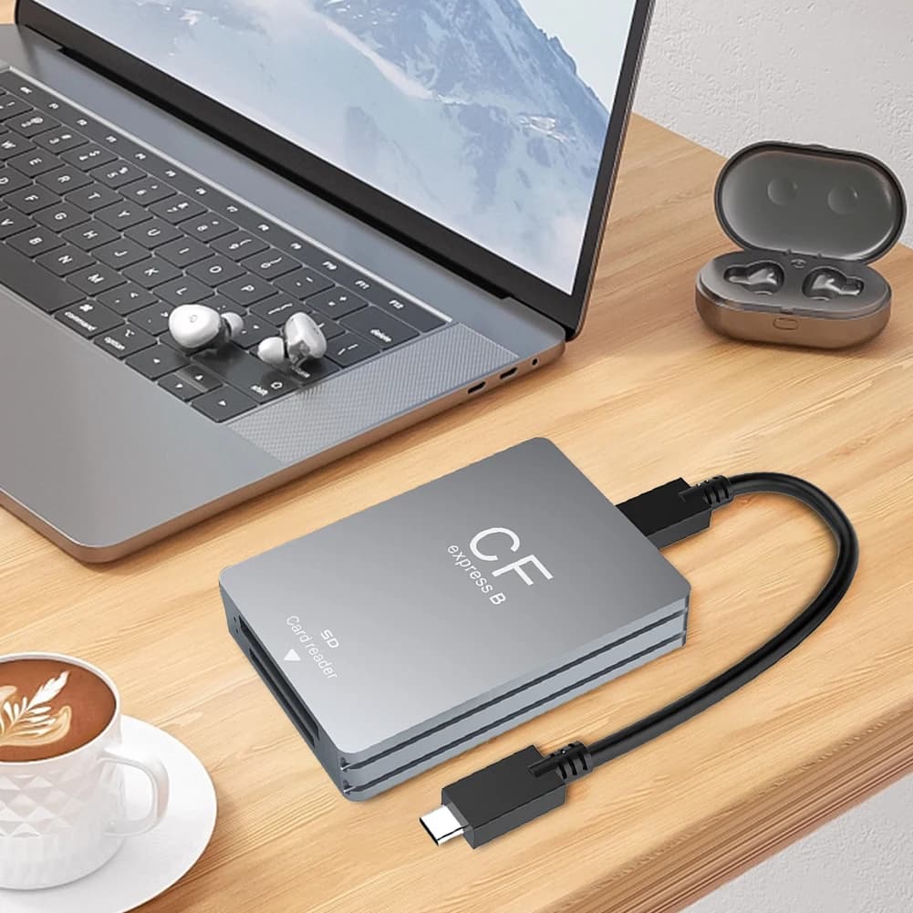 Lettore di schede CFexpress tipo B e SD 2 in 1 Lettore CF Express portatile USB 3.2 10 Gbps Doppia slot con cavo da USB C a USB C/A per SLR