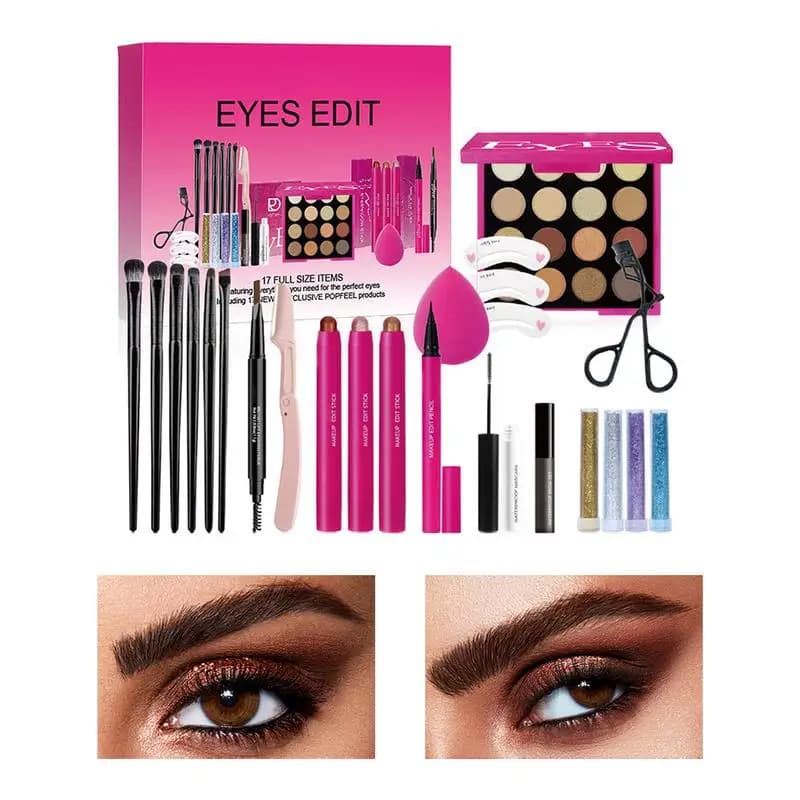 Kit per il trucco degli occhi Kit per il trucco degli occhi professionali Mascara Palette di ombretti Piegaciglia Timbro per sopracciglia Stencil Kit pennello per ombretto