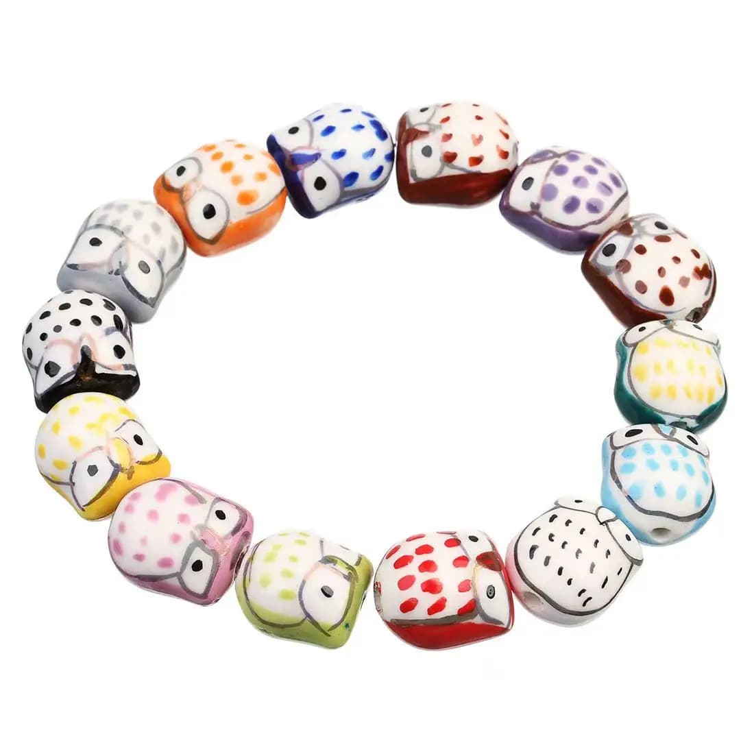 10pcs Owl Handmade Painting Ceramic Porcelain Loose Beads For Jewelry Making DIY Bracelet Findings
