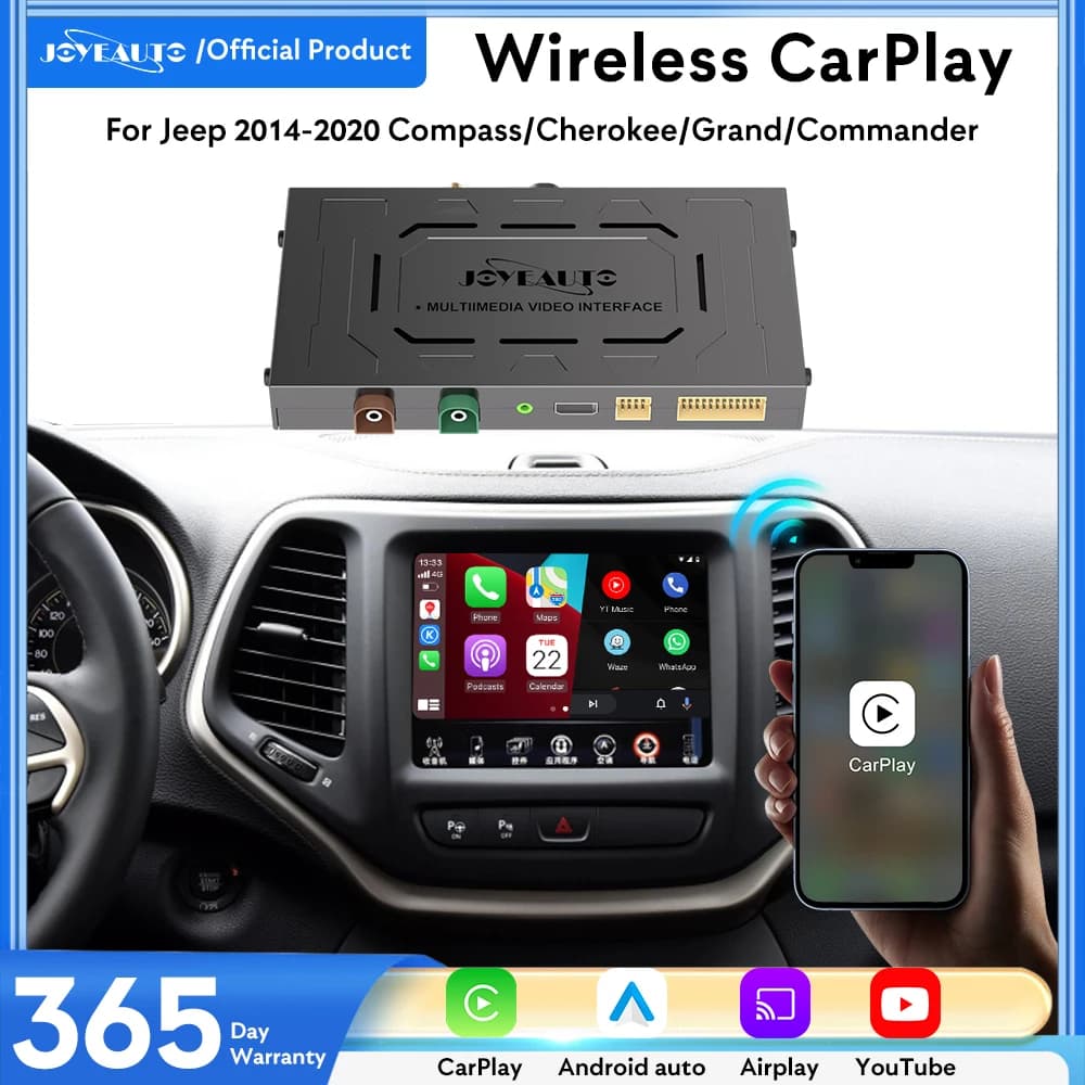 JoyeAuto Wireless Apple Carplay Interfaccia Android Auto per JEEP 2014-2020 Compass Cherokee Grand Cherokee Uconnect Mirror-Link