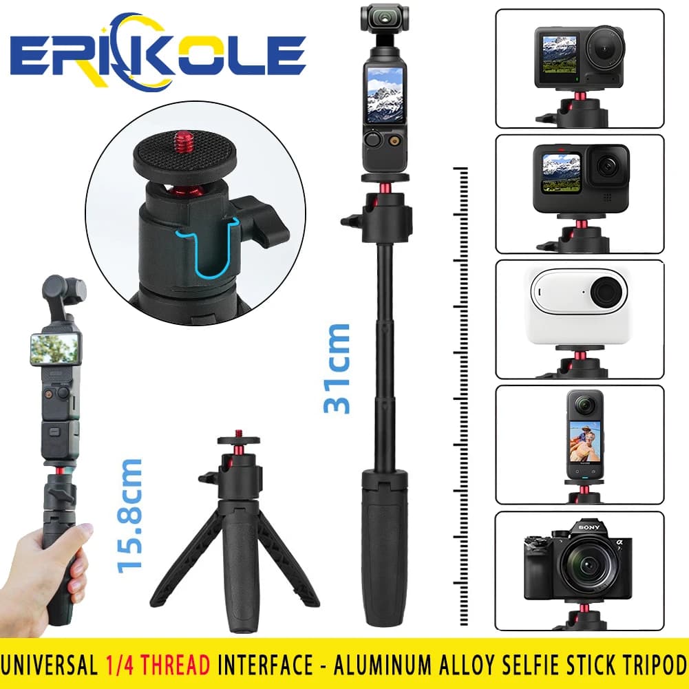Treppiede con asta di prolunga per DJI OSMO Pocket 3 Accessori per selfie stick telescopico per Action Camera GoPro Insta360 Pocket 2 / 3