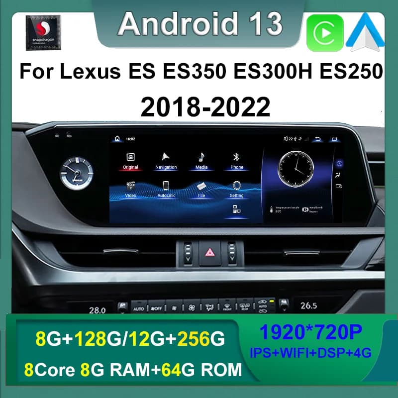 Android 13 Multimedia Stereo 12 + 256G Qualcomm Per Lexus ES ES200 ES300H ES250 ES350 Auto Carplay Lettore Dvd Per Auto Radio Navigazione