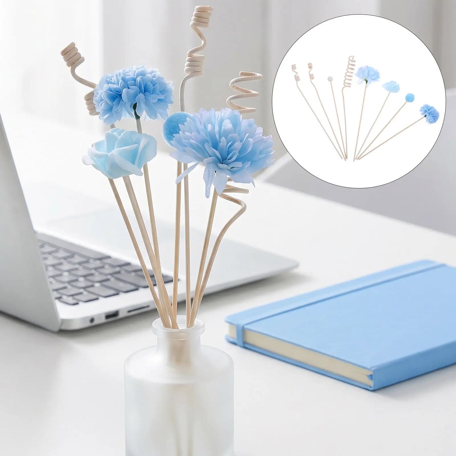 8Pcs Essential Oil Diffuser Sticks Dried Flower Reed Diffuser Replacement Aromatherapy Scent Rattan Reed Faux Peony Bouquet