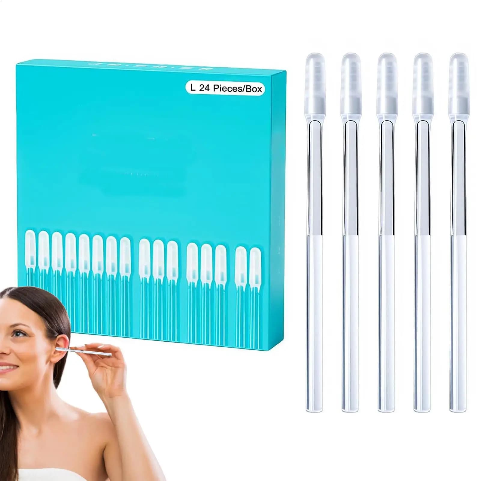 24-piece Washable Safe Adhesive Sticky Ear Cleaner Reusable Ear Wax Removal Tool hygiene convenient storage For Daily Hygiene