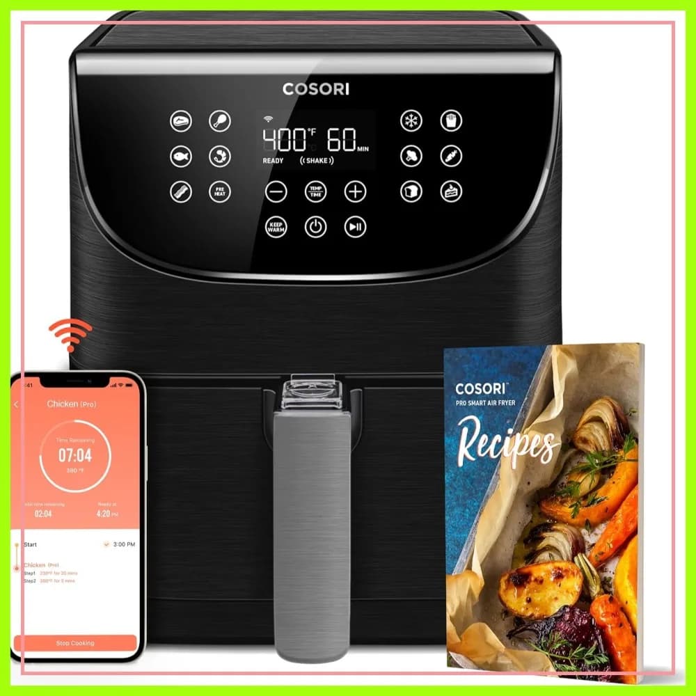 Friggitrice ad Aria 5.8QT con Forno Tostapane 11-in-1, Ricettario da 100 Ricette, Touch Screen, Compatibile con Alexa e Google, Cestello Lavabile in Lavastoviglie
