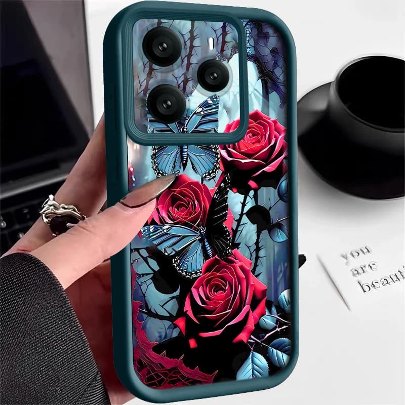 Cover per Telefono in TPU con Motivo a Rose Rosse per Xiaomi 14T Pro 13T Pro, Custodia Antiurto in Silicone Morbido per Xiaomi 14T 13T