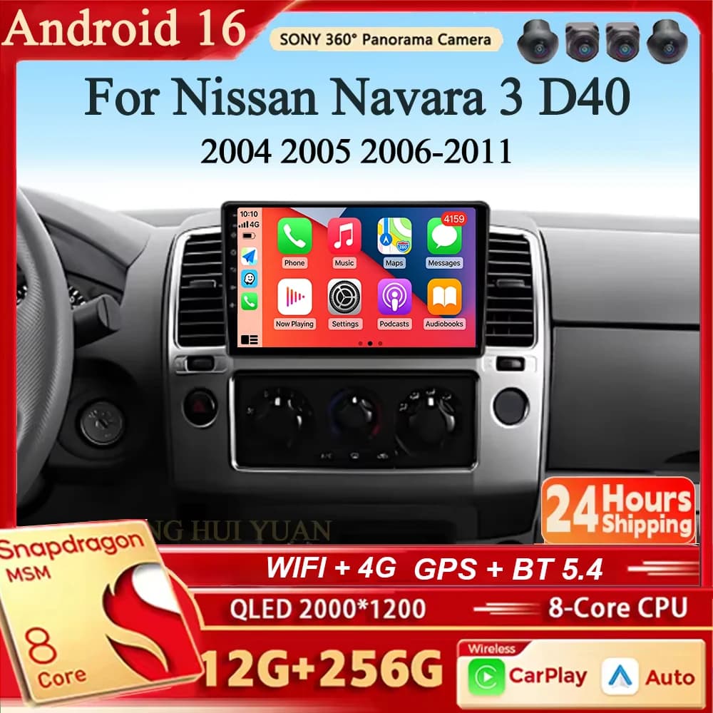 Autoradio Android 16 con Schermo per Nissan Navara 3 D40 2004-2011, 4G WIFI BT DSP, Lettore Multimediale, Navigazione GPS Auto