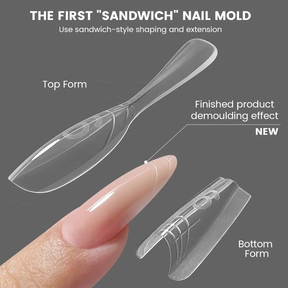 YOKEFELLOW&MR NAIL Sandwich Nail Forms 15size 240pcs Oval Extension Dual Form No Paper Forms Needed For Easy Nail Extensions