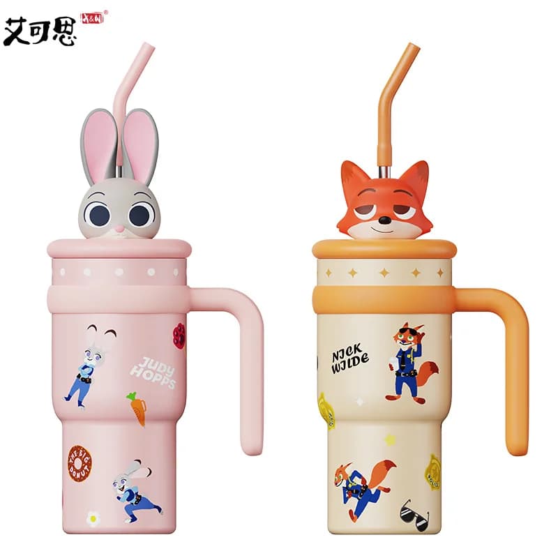 X&W Cartoon Thermos Cup Disney 700ML Acciaio inossidabile Mantieni freddo e caldo Stitch Lotso Tazza da caffè con cannuccia Tazza d'acqua per auto portatile