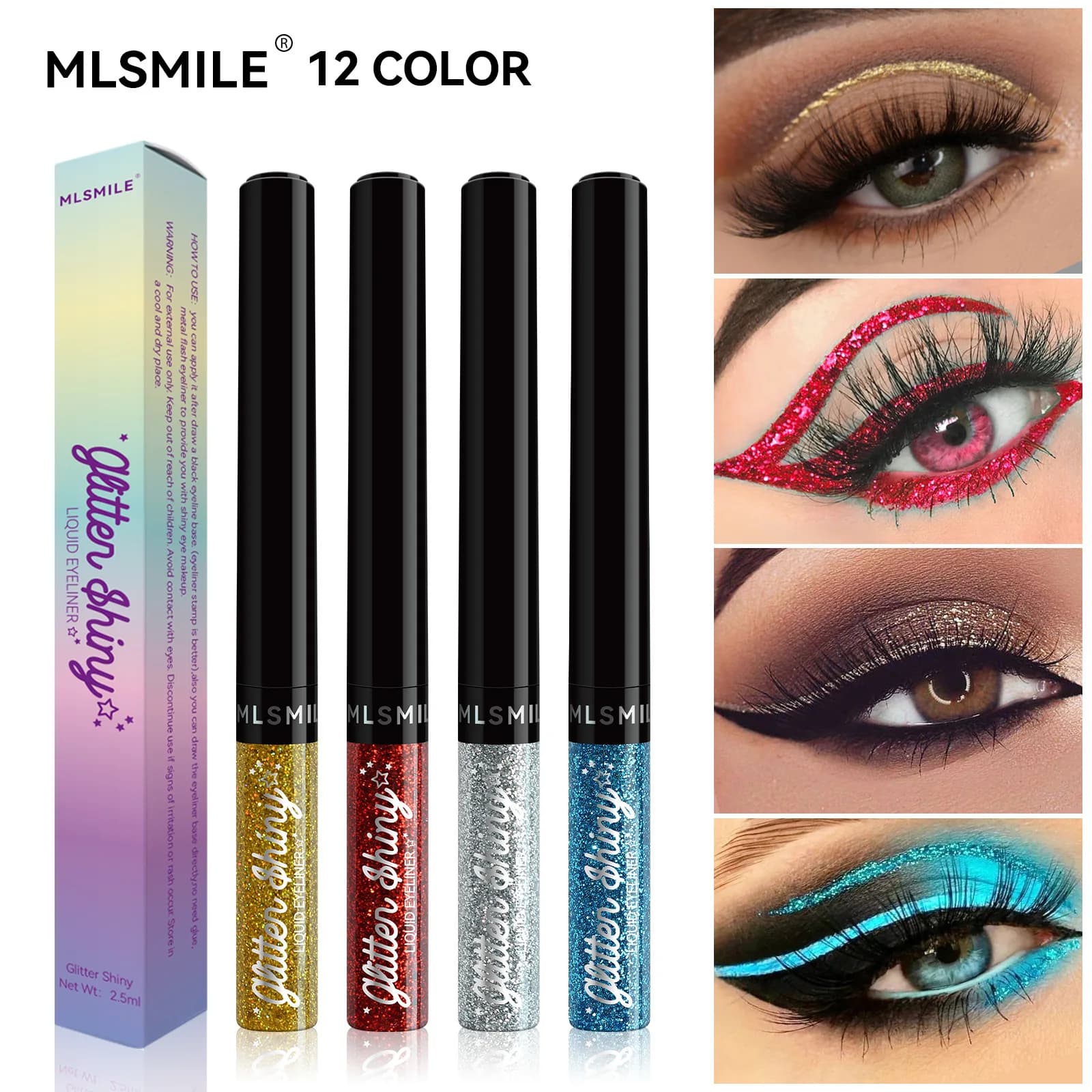 Pearl Eyeliner Kit Flash waterproof liquid eye shadow quick-drying 12 color eyeliner