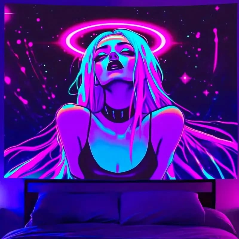 VIKAMA Arazzo luminoso al neon Decorazione da parete Dormitorio per feste Camera da letto Sala giochi Decorazione club Arazzo