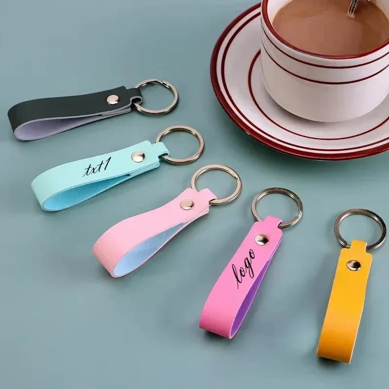 Colorful Laser Keyring with Leather Engraving Metal Keyring with Custom Logo Vacuum Customize Company Name Gift Keyring With Activity Number