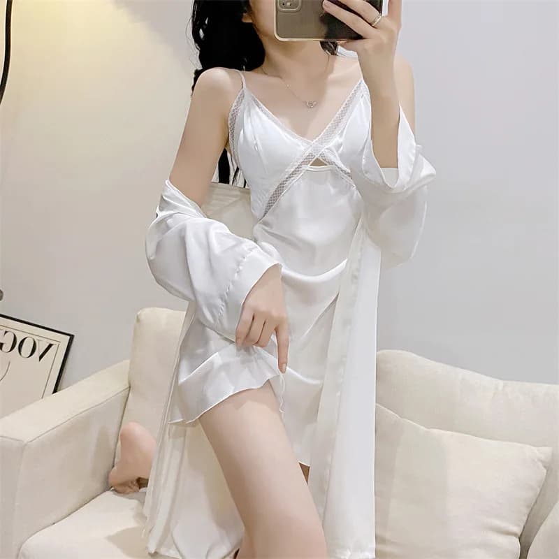 Abito da donna in pizzo Kimono Accappatoio Abito estivo in raso di rayon Camicia da notte Abiti da sposa Set Pigiama da notte casual