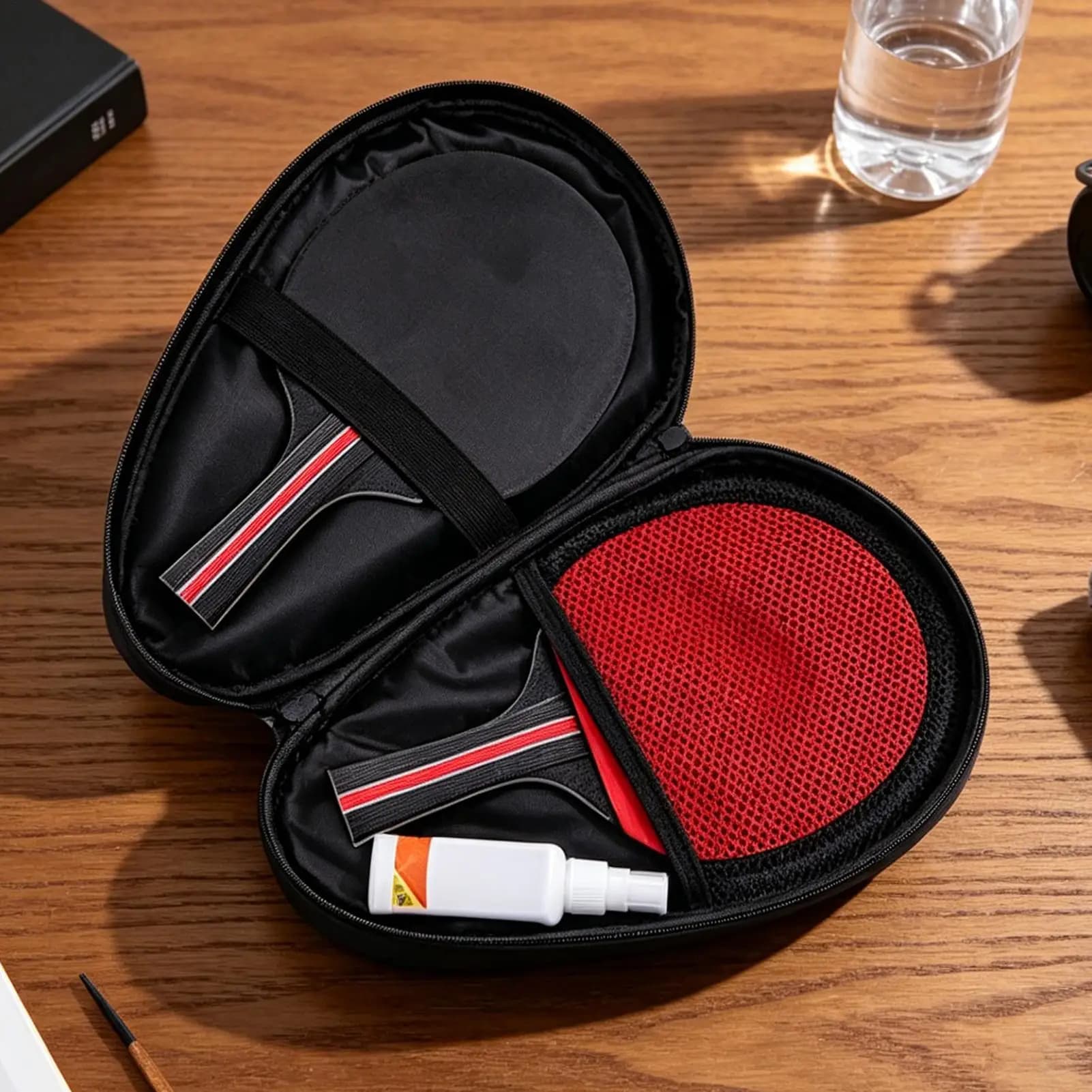 Table Tennis Racket Bag Hard Shell Waterproof Holder Adjustable Strap Table Tennis Racket Organizer With Ball Compartment For