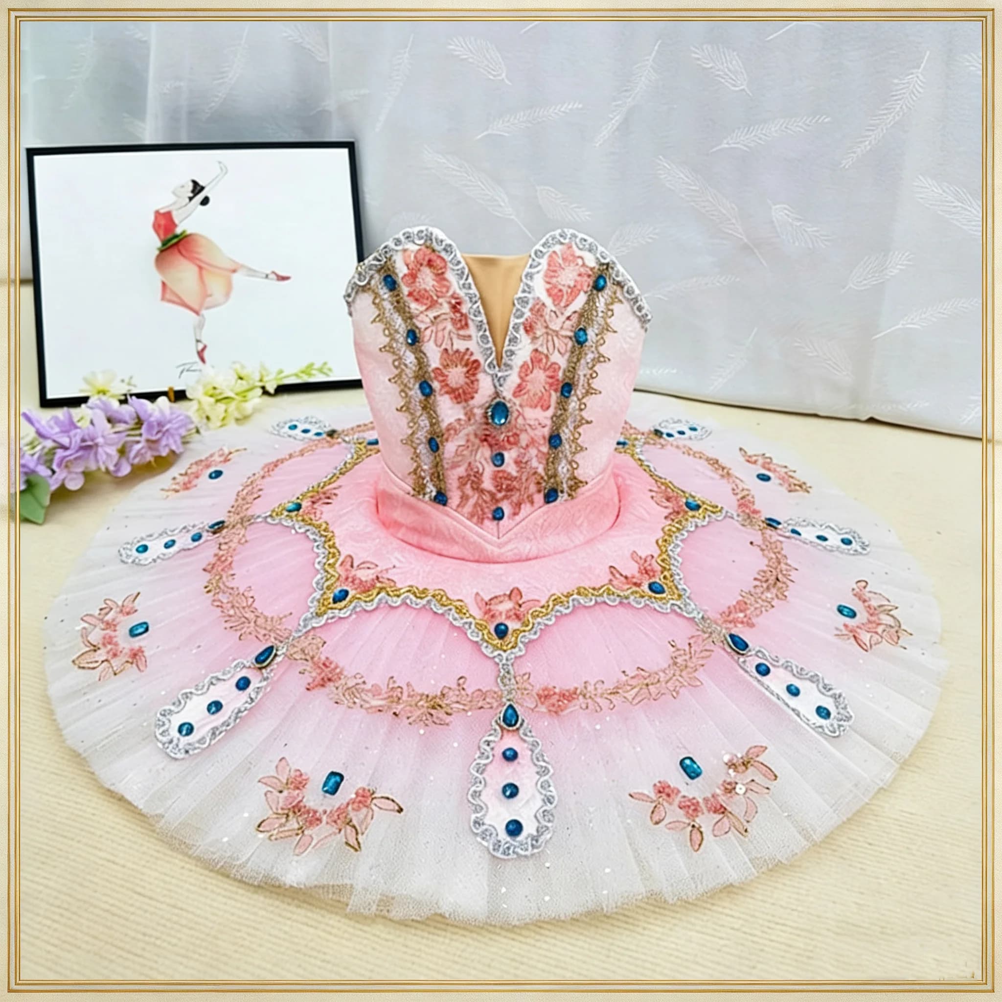 Gonna tutu da prestazione per abito da balletto con variazione femminile, bambola da fata in piquette di bella addormentata Esmeralda personalizzata