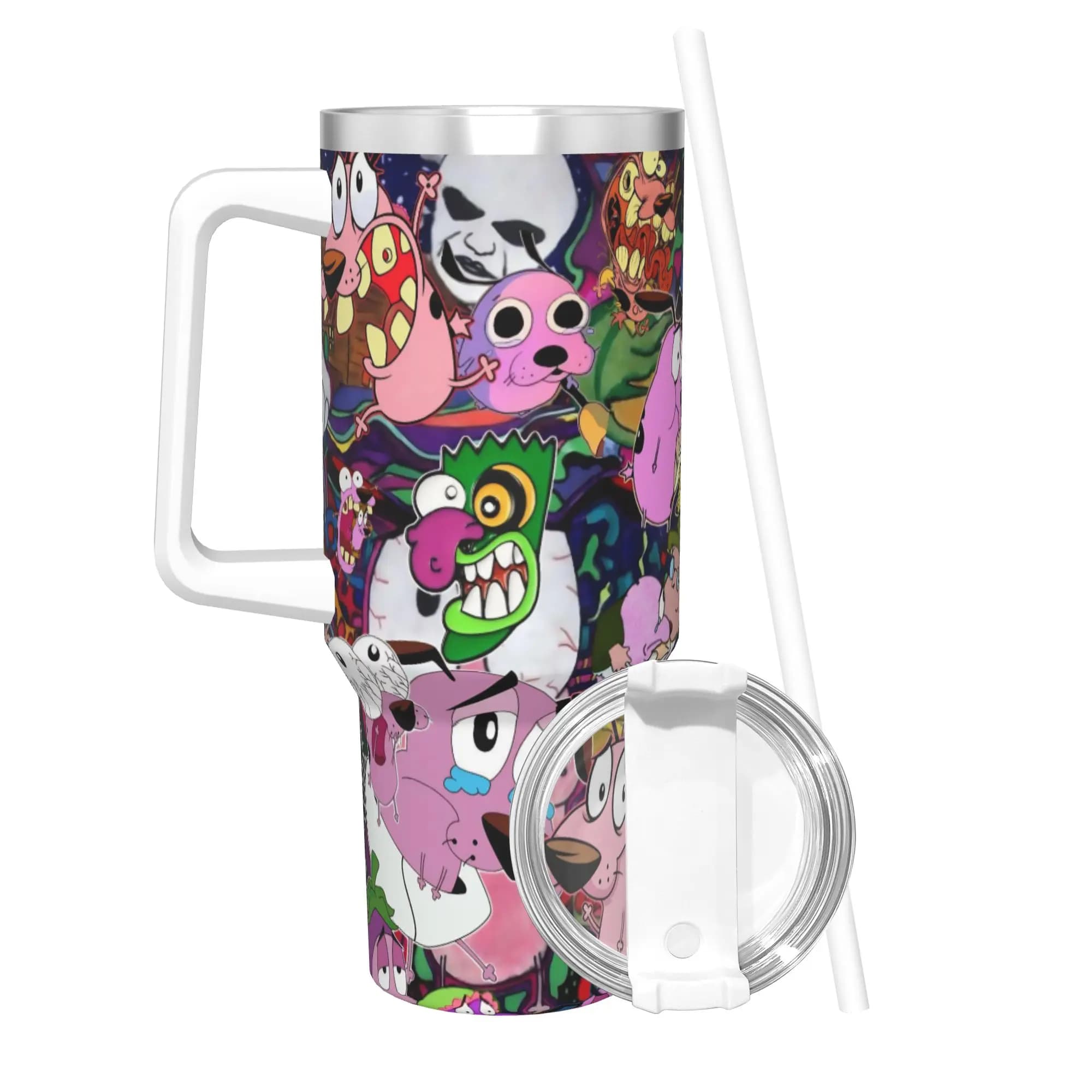 Borraccia Termica Isolante Courage the Cowardly Dog-D con Cannuccia, Tazza Termica Sottovuoto a Doppia Parete per Auto, 40oz