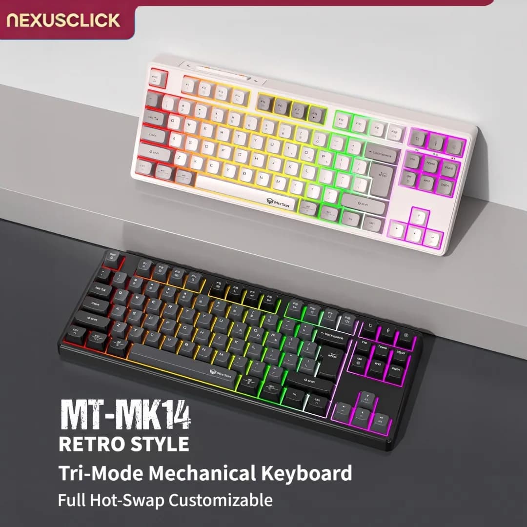 87 Keys Tri-Mode Hot Swappable Mechanical Keyboard NexusClick Silent PBT Keycaps RGB Backlit Bluetooth 4000mAh Battery Wireless