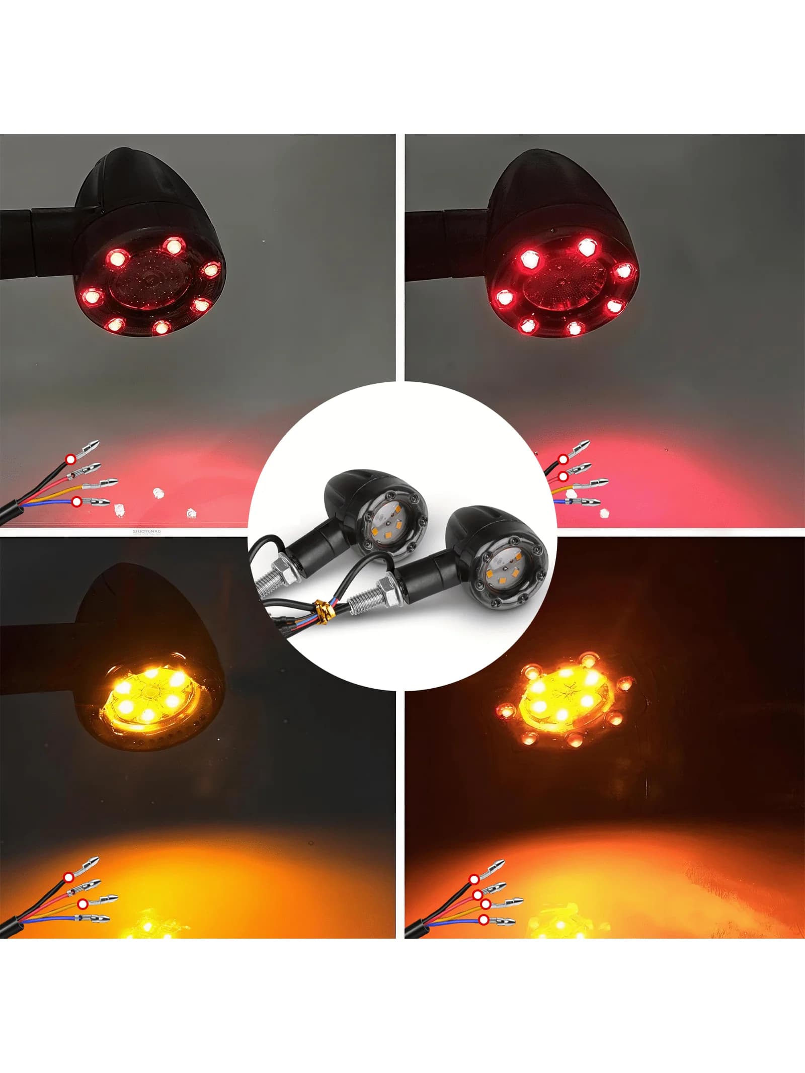 4 luci LED a forma di proiettile per moto, auto, barca, camioncino, indicatore rosso e giallo, luce decorativa 12V cablata