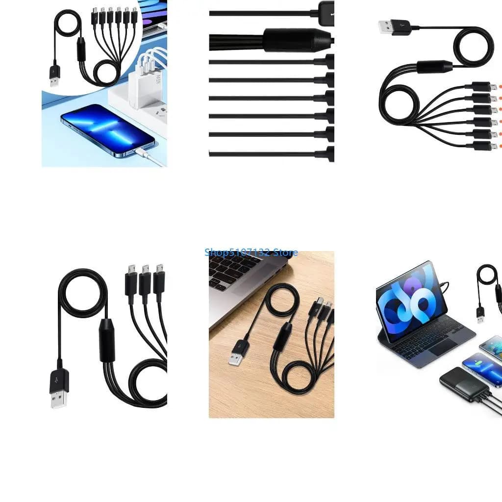 87HD 6 in 1 Sync Charging Cord USB 2.0 with 6 Micro USB Male Plug for Mobile/Android
